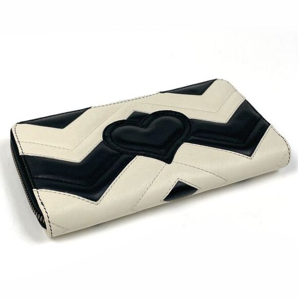 Gucci Ggmarmont Long Wallet Bicolor Heart Double G Long Leather Black White - Picture 2 of 8